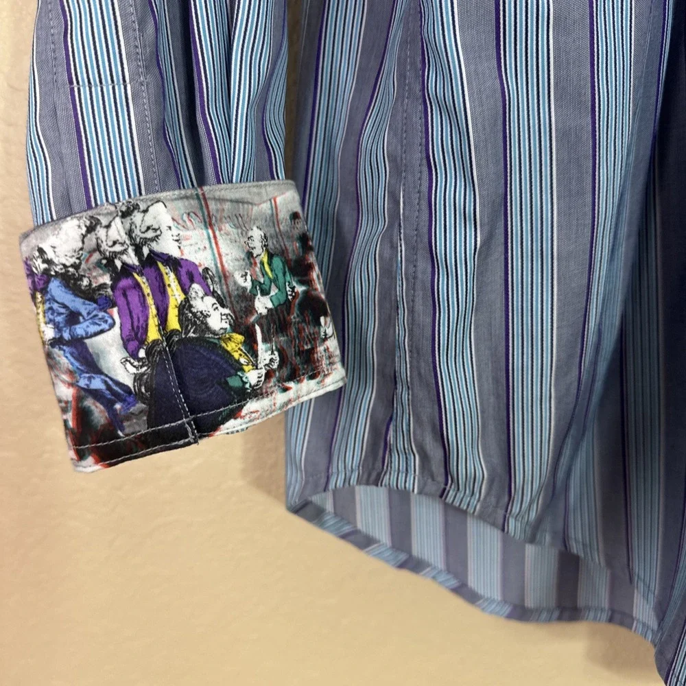 Robert Graham Men's Striped Adagio Embroidered Flip Cuff Shirt‎ Large $228